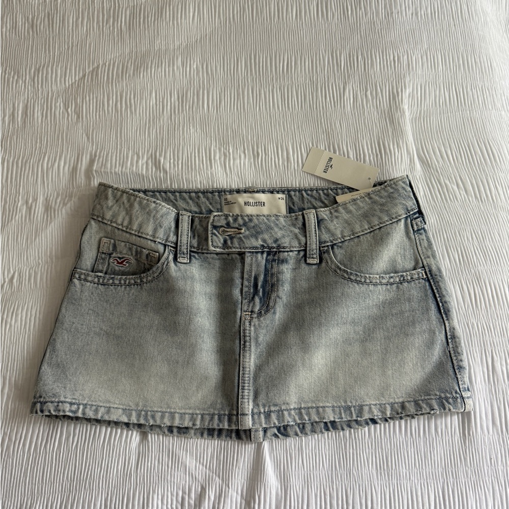 Hollister Washed Light Blue Denim Ultra Low Rise Mini Skirt